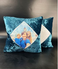 Square Blue Velvet Cushion